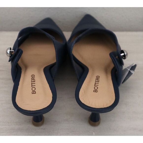 Bottero WMN Sz 8 Navy Blue Leather Botlivia Legacy Pointed Toe Kitten Heels - Picture 10 of 16